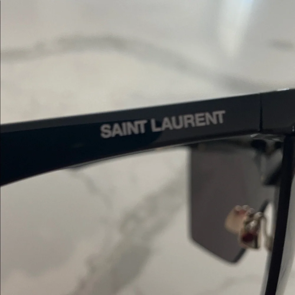Saint Laurent Black and Silver Shield Sunglasses